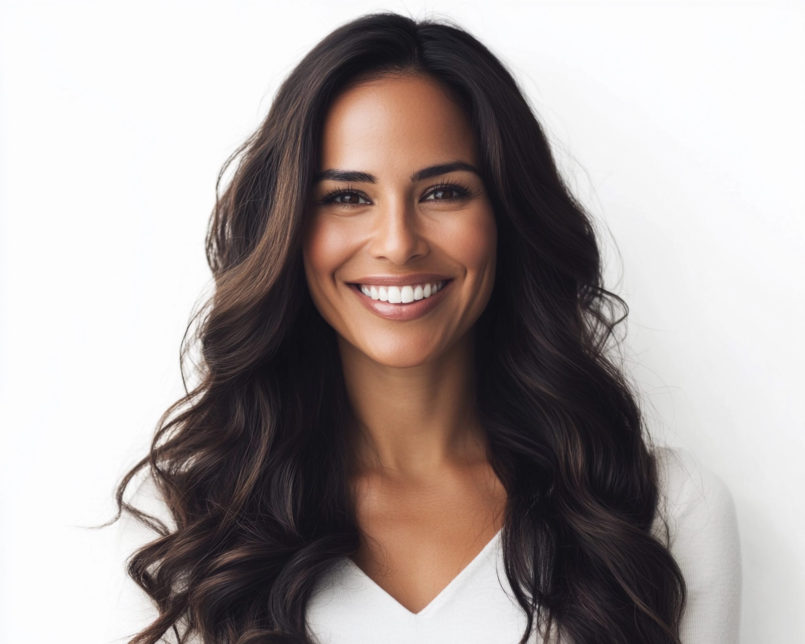 beautiful latina model woman in her 40s with long hair portrait for skincare hair care or headshot beautiful latina model woman in her 40s with long hair portrait for skincare hair care or headshot