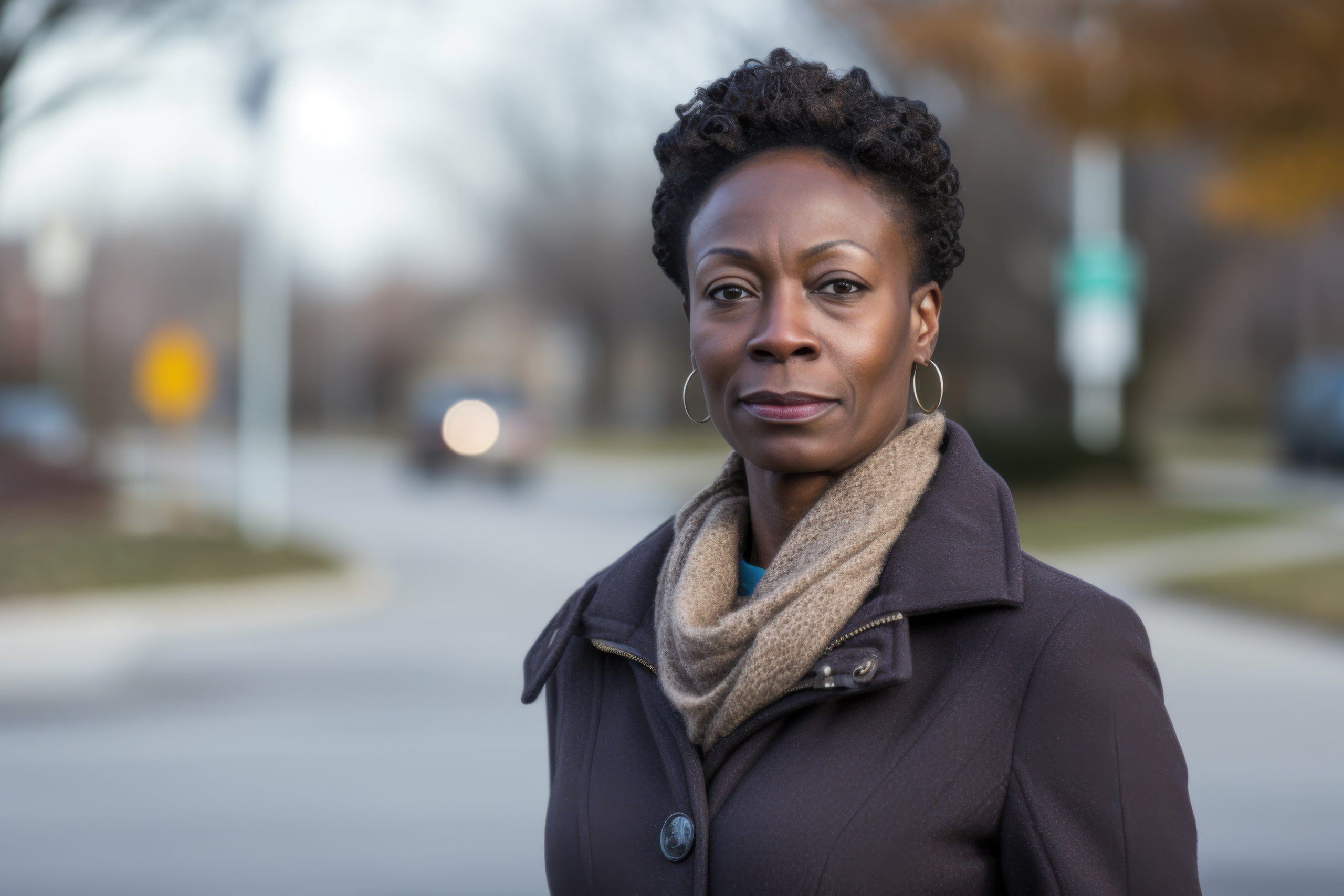 Portrait of a black woman on suburb street Portrait of a black woman on suburb street